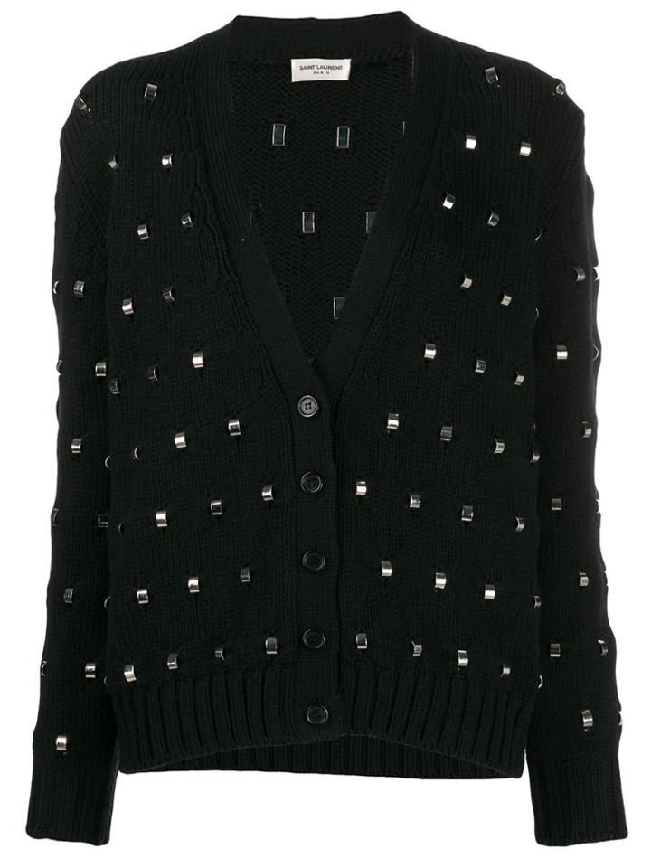 Saint Laurent Ring Embellished Knitted Cardigan - Black