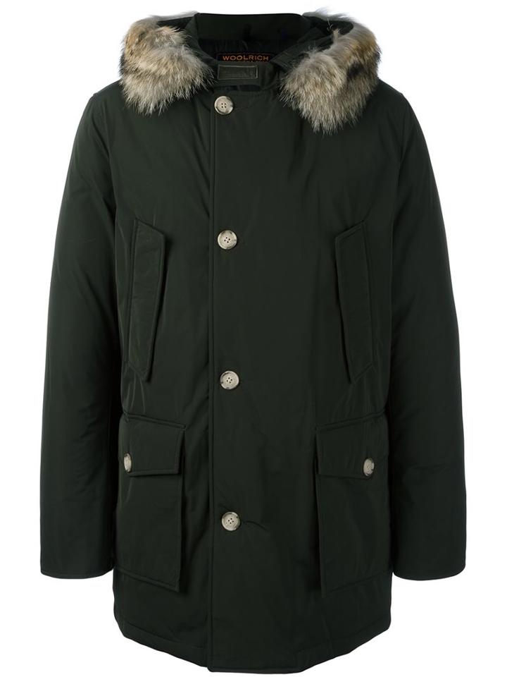 Woolrich Hooded Parka Coat, Men's, Size: Xl, Green, Feather Down/polyamide/polyester/coyote Fur
