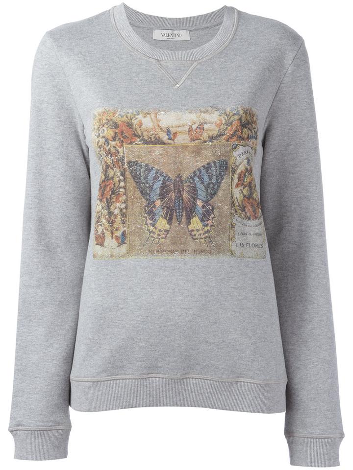 Valentino Butterfly Print Sweatshirt, Women's, Size: Small, Grey, Cotton/polyamide