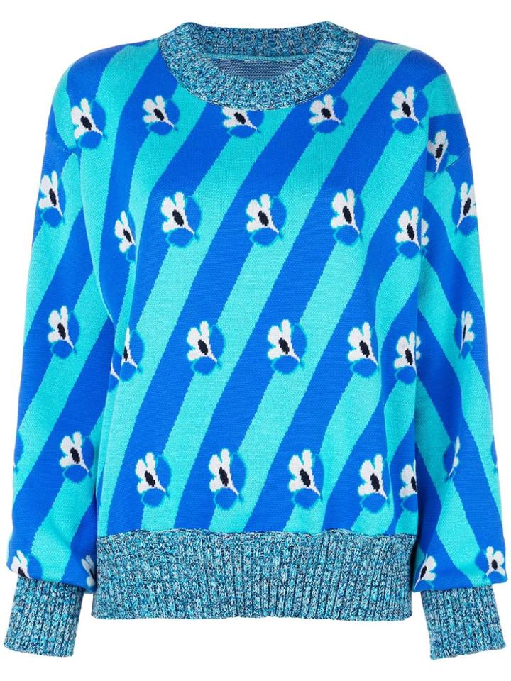 Mm6 Maison Margiela Slouchy Foral Stripe Sweater - Blue