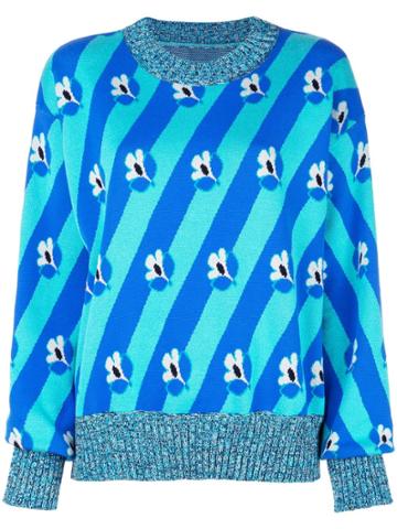 Mm6 Maison Margiela Slouchy Foral Stripe Sweater - Blue