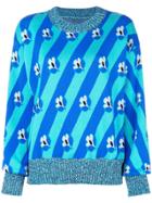 Mm6 Maison Margiela Slouchy Foral Stripe Sweater - Blue