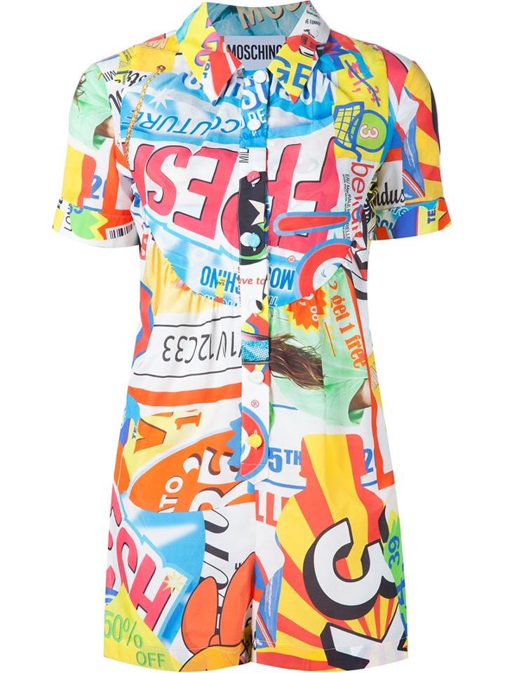Moschino Collage Print Playsuit, Women's, Size: 40, Silk/cotton