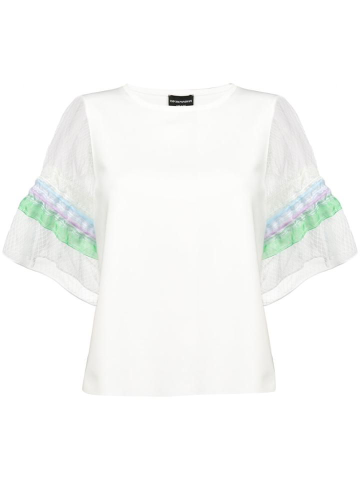 Emporio Armani Gauze Sleeve Scuba Top - White