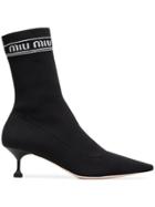 Miu Miu Black 55 Logo Fabric Sock Boots