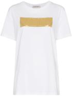 Valentino Gold Logo Print Crew Neck Cotton T-shirt - White