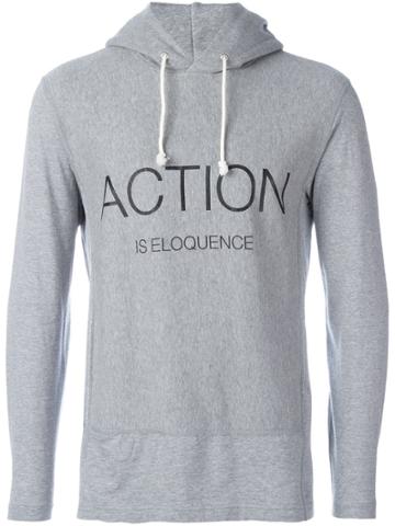 Ganryu Comme Des Garcons 'action Is Eloquence' Printed Hoodie - Grey