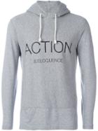 Ganryu Comme Des Garcons 'action Is Eloquence' Printed Hoodie - Grey