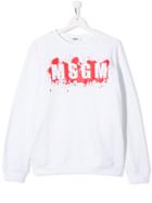 Msgm Kids Teen Paint Splatter Logo Sweatshirt - White