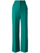 Céline Pleat Detail Straight Trousers, Women's, Size: 36, Green, Cotton/polyamide/virgin Wool
