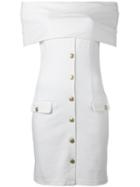 Pierre Balmain - Off-shoulder Buttoned Dress - Women - Polyester/spandex/elastane/viscose - 38, White, Polyester/spandex/elastane/viscose