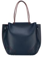Tod's Double Handles Tote, Women's, Blue, Calf Leather