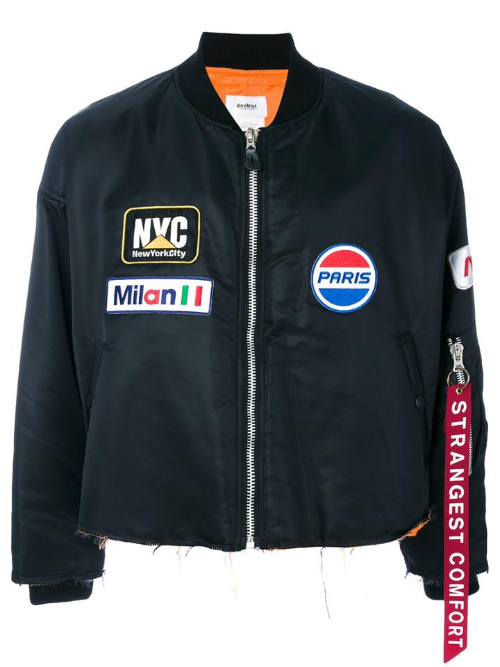 Doublet - Frayed Patch Bomber Jacket - Men - Nylon/polyester - S, Black, Nylon/polyester