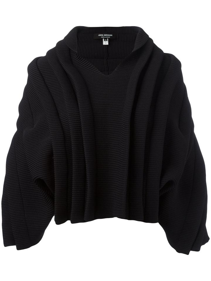 Junya Watanabe Comme Des Garçons Pleated Trim Top, Women's, Size: Medium, Black, Polyester