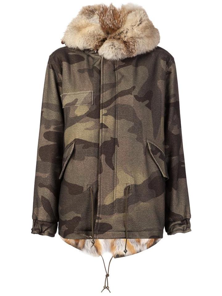 Mr & Mrs Italy Camouflage Print Parka, Women's, Size: Xs, Green, Fox Fur/lamb Skin/polyamide/virgin Wool