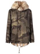 Mr & Mrs Italy Camouflage Print Parka, Women's, Size: Xs, Green, Fox Fur/lamb Skin/polyamide/virgin Wool