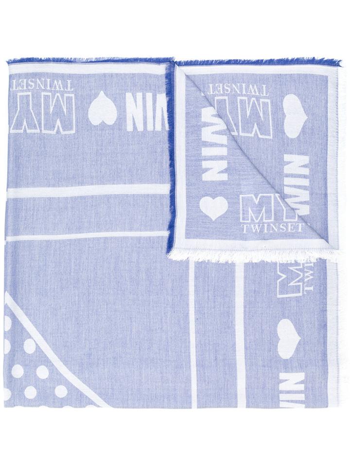 Twin-set Logo Print Scarf - Blue