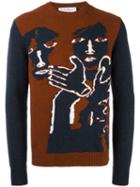 Salvatore Ferragamo Intarsia Knit Jumper, Men's, Size: Medium, Blue, Virgin Wool
