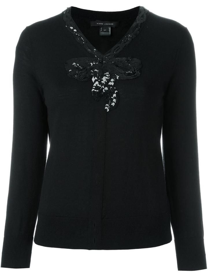 Marc Jacobs Sequinned Bow Cardigan, Women's, Size: Small, Black, Wool