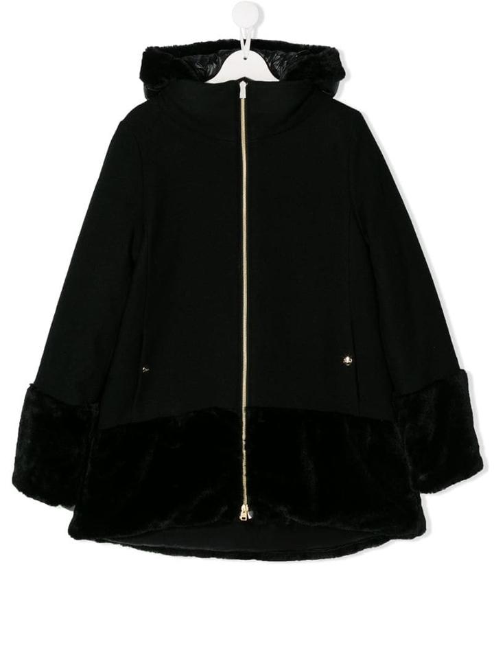 Herno Kids Zip-up Hooded Coat - Black