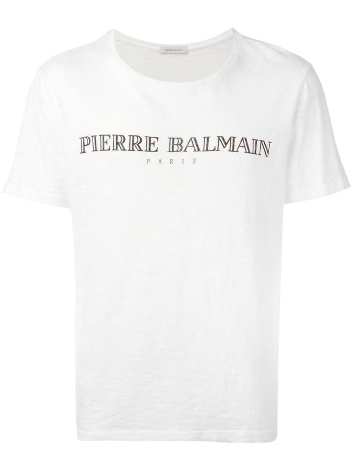 Pierre Balmain Logo Print T-shirt, Men's, Size: 50, White, Cotton