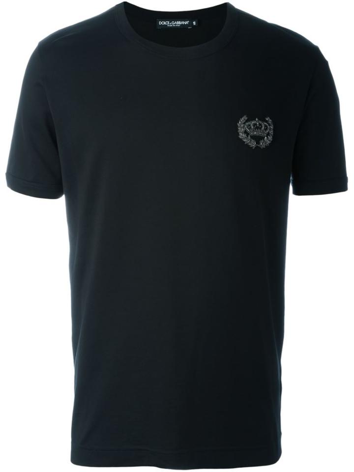 Dolce & Gabbana Embroidered Crown T-shirt, Men's, Size: 52, Black, Cotton/ramie/polyester/metallic Fibre