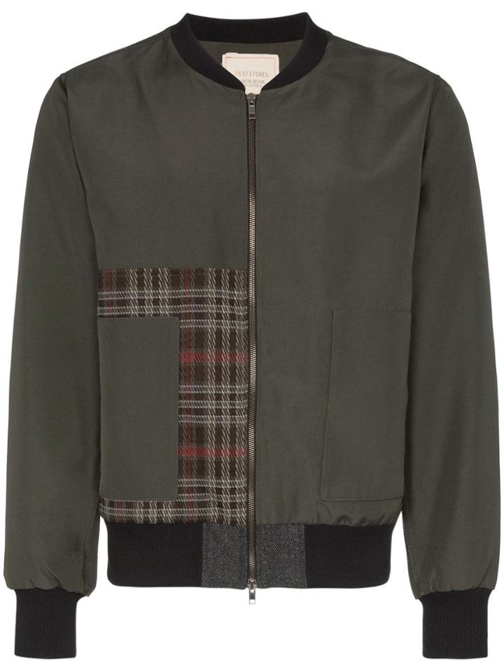78 Stitches Check Patch Bomber Jacket - Green