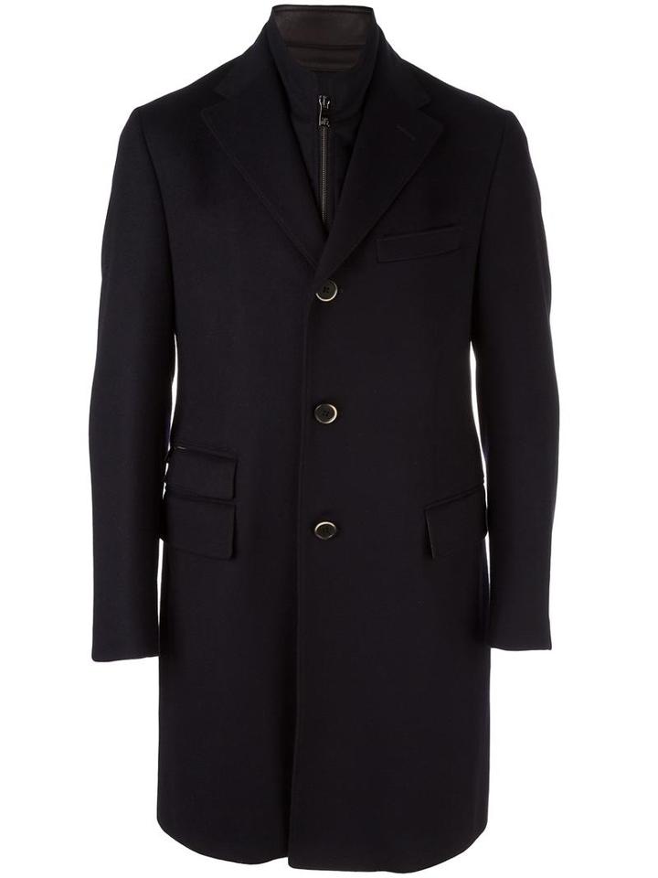 Corneliani Buttoned Mid-length Coat, Men's, Size: 56, Blue, Virgin Wool/polyester/polyamide