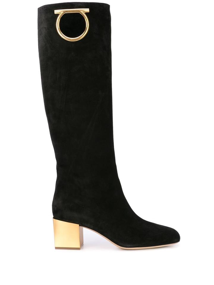 Salvatore Ferragamo Logo Plaque Knee-length Boots - Black