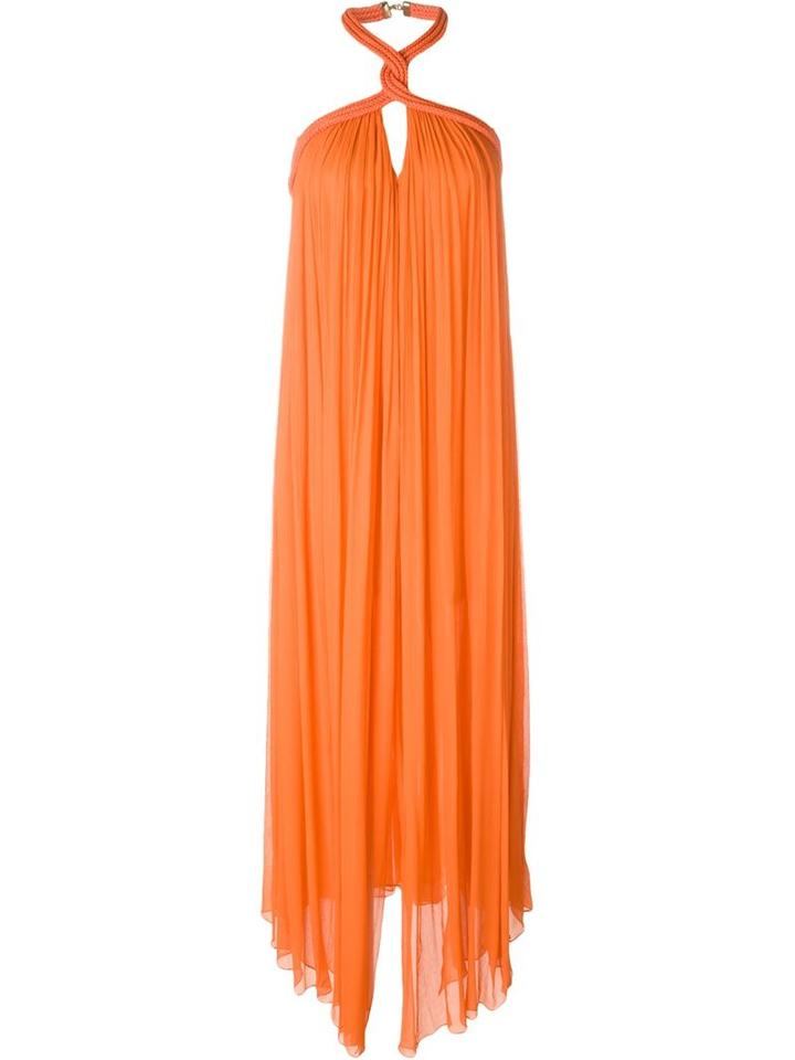 Jay Ahr Halterneck Evening Gown, Women's, Size: 36, Yellow/orange, Silk/nylon