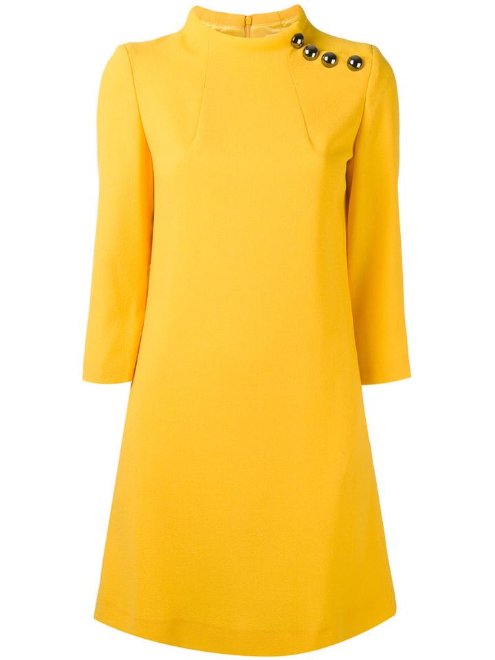 Goat - Buttoned High Neck Dress - Women - Polyester/acetate/wool - 10, Yellow/orange, Polyester/acetate/wool