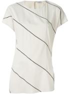 Brunello Cucinelli Embellished Stripe T-shirt, Women's, Size: S, Nude/neutrals, Silk/spandex/elastane