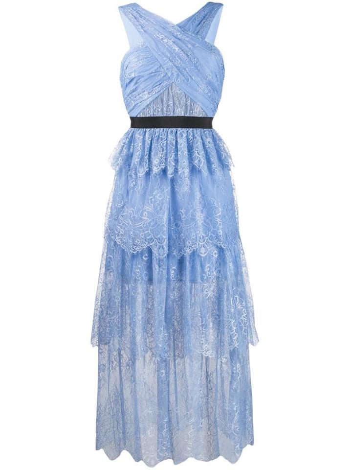 Self-portrait Tiered Lace Midi Dress - Blue