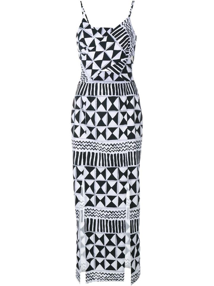 Tata Naka Rebecca Geometric Print Cut-out Dress - Black