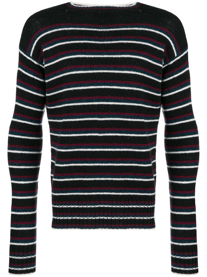 Prada Striped Knit Shetland Sweater - Black