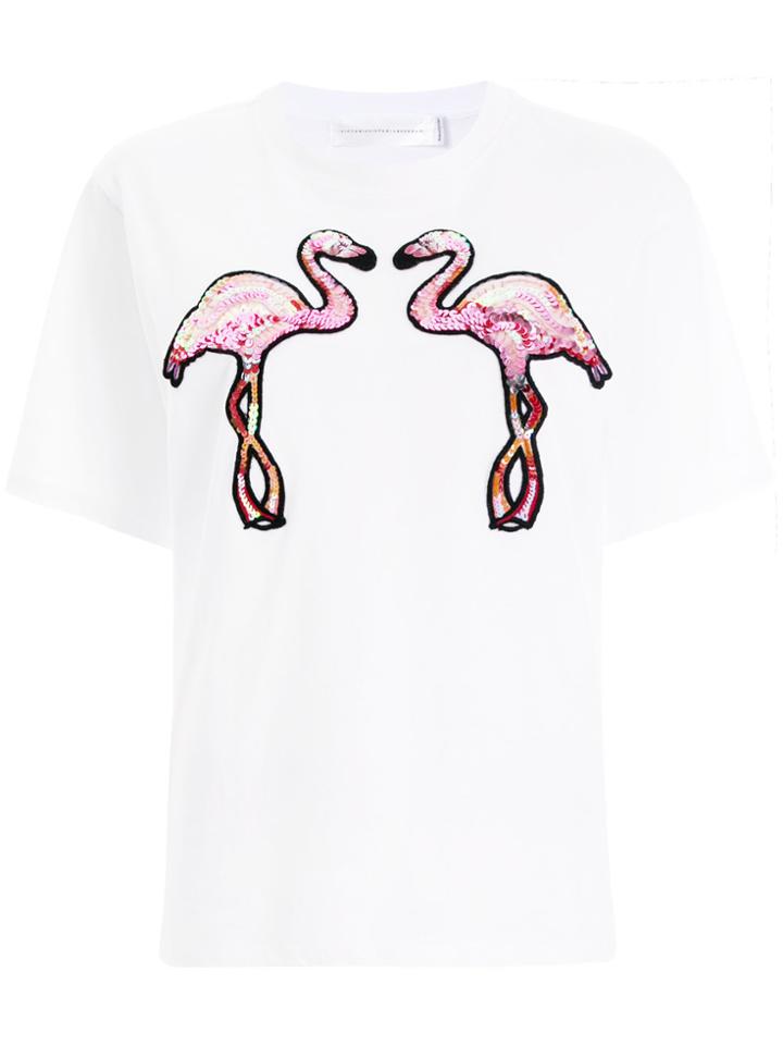 Victoria Victoria Beckham Flamingo Embroidered T-shirt - White