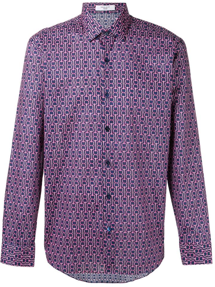 Fashion Clinic Timeless Printed Shirt, Men's, Size: 44, Pink/purple, Cotton