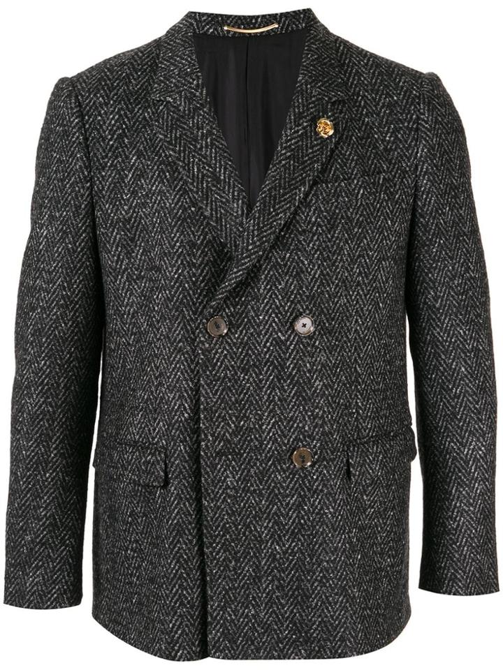 Education From Young Machines Doube-breasted Chevron Blazer - Black