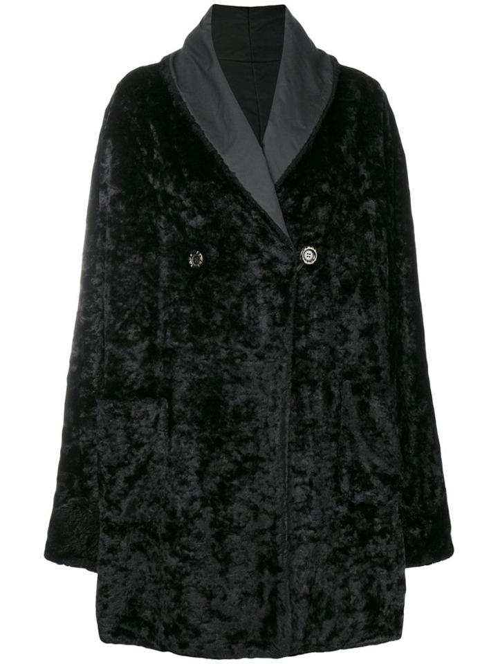 Fendi Vintage Fur Effect Boxy Coat - Black