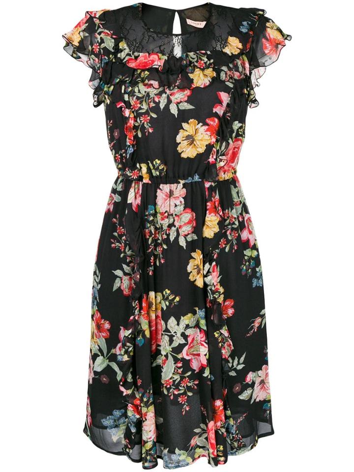 Twin-set Floral Print Flared Dress - Black