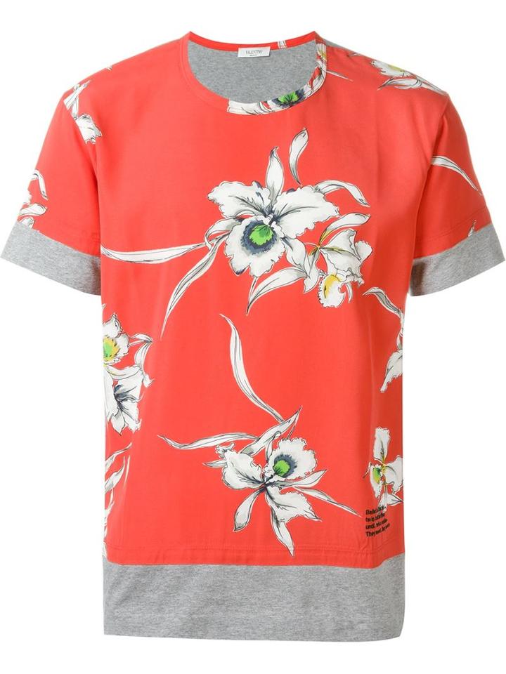 Valentino Orchid Print T-shirt, Men's, Size: S, Pink/purple, Cotton/viscose