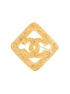 Chanel Vintage Diamond Cc Brooch - Metallic
