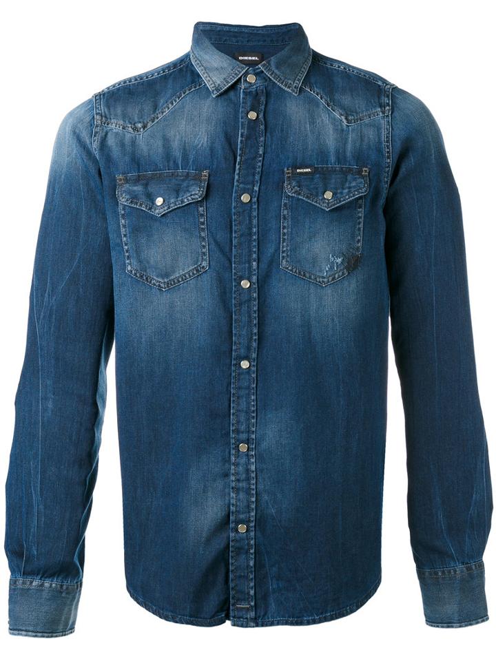 Diesel Denim Shirt, Men's, Size: Small, Blue, Cotton