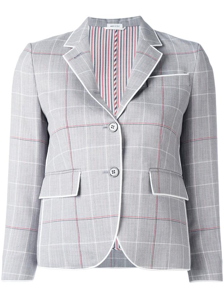 Thom Browne Checked Cropped Blazer, Women's, Size: 40, Grey, Wool/cotton/silk