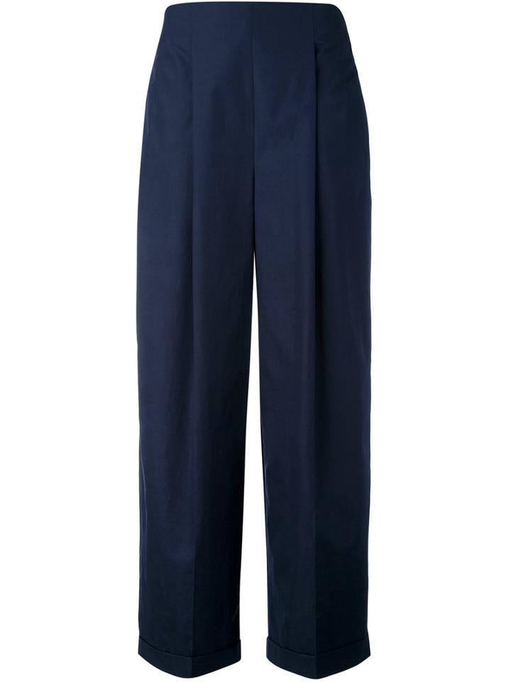 Salvatore Ferragamo - Wide-leg Trousers - Women - Cotton - 44, Blue, Cotton
