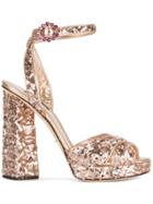 Dolce & Gabbana Rose Gold Sequin 135 Platform Sandals - Metallic