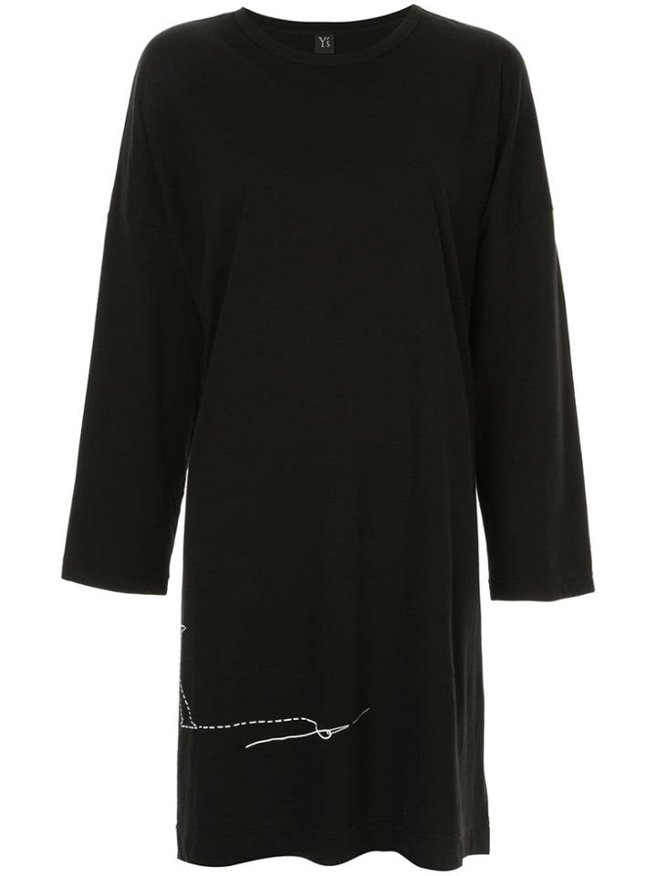 Y's Logo Print Shirt Dress - Black