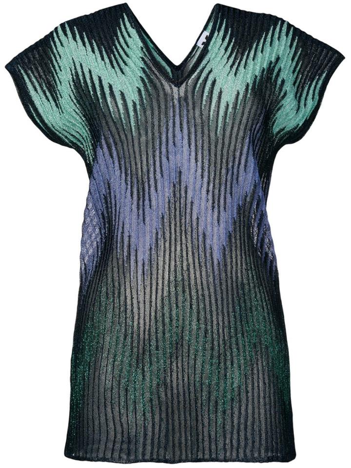 M Missoni Zigzag Sheer Ribbed Knit T-shirt - Blue
