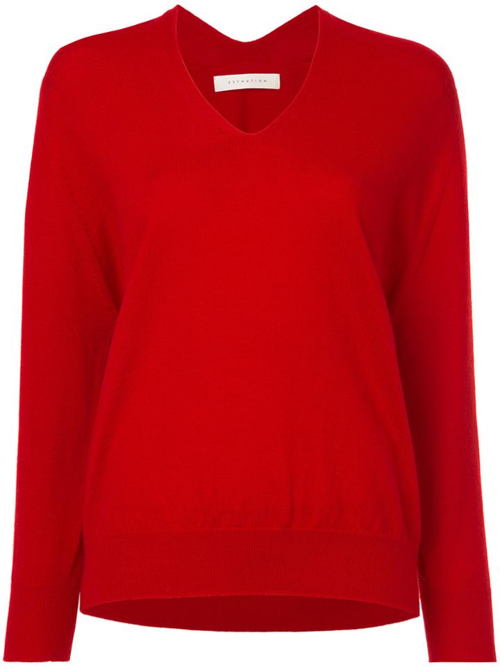 Estnation V-neck Sweater - Red