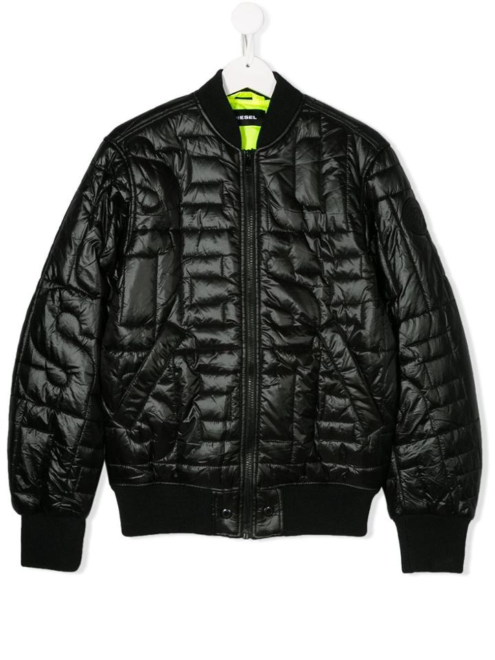 Diesel Kids Teen Stitched Logo Bomber Jacket - Black